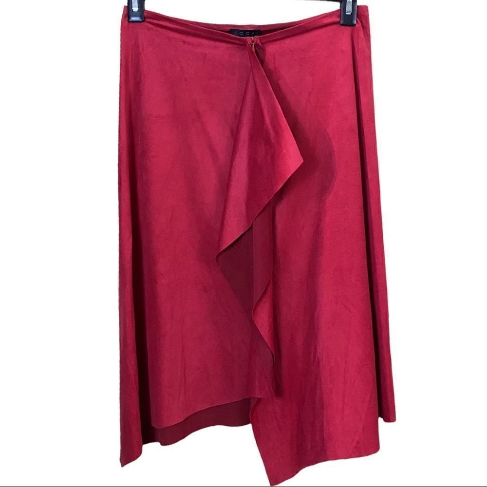 Vintage Sooki Collection Red Faux Suede Wrap Skirt Size Medium